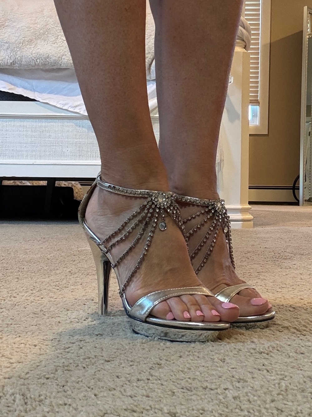 Wild Rose Silver Crystal Fringe High Heel Sandals